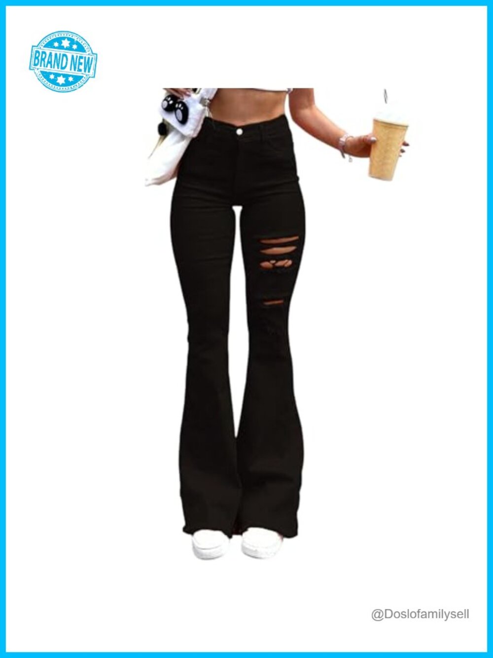 High Waisted Bootcut Jeans Womens Stretchy Ripped Flare Denim Snug Fit